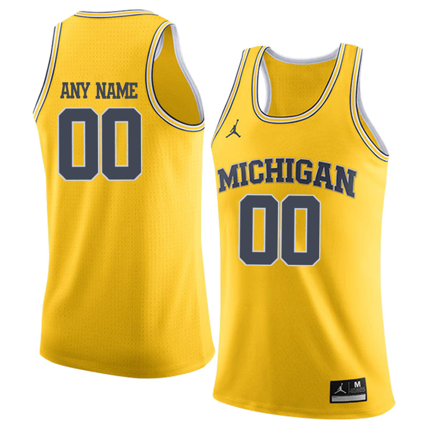 Men Jordan University of Michigan Basketball Yellow #00 Any name Customized NCAA Jerseys->customized ncaa jersey->Custom Jersey